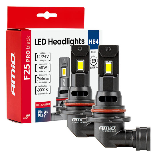 LED spuldžu komplekts HB4 9006 68W Headlights Series F25 PRO BLACK FULL CANBUS 12/24V