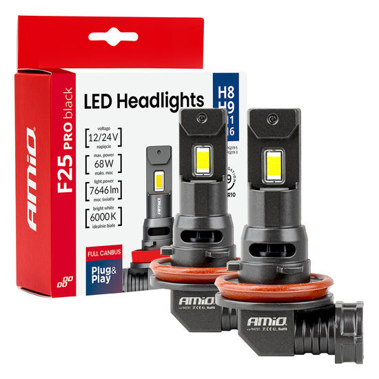 LED spuldžu komplekts H8 /H9 / H11 / H16 68W Headlights Series F25 PRO BLACK FULL CANBUS 12/24