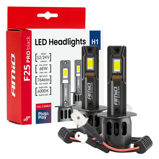 LED spuldžu komplekts H1 68W Headlights Series F25 PRO BLACK FULL CANBUS 12/24V